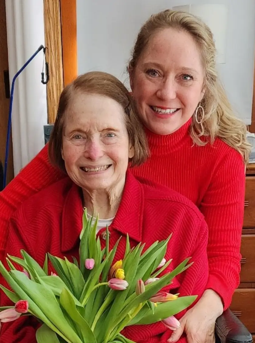 Mom and Sharon in Red Sweaters